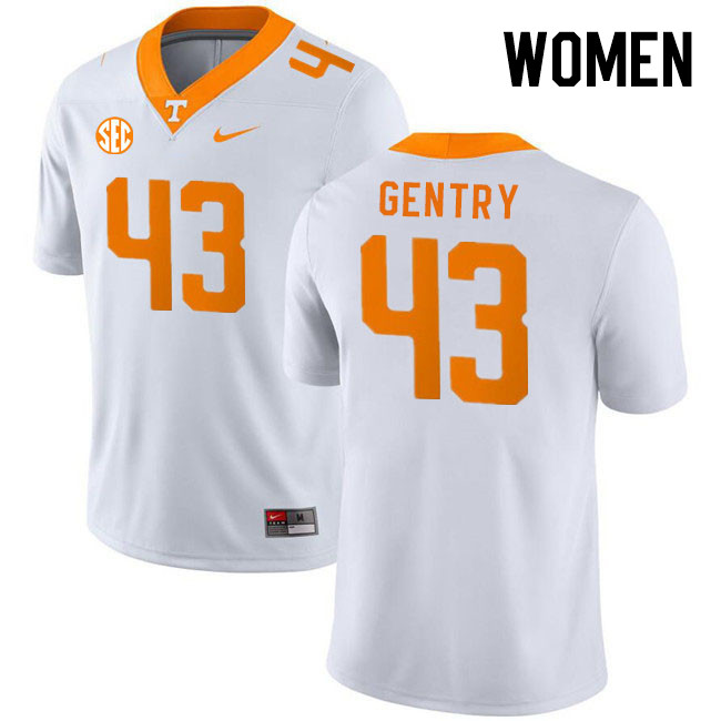 Women #43 Jerrod Gentry Tennessee Volunteers College Football Jerseys Stitched Sale-White - Click Image to Close